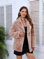 Casaco de Inverno Casual em Pelo Sintético com Lapela para Mulheres