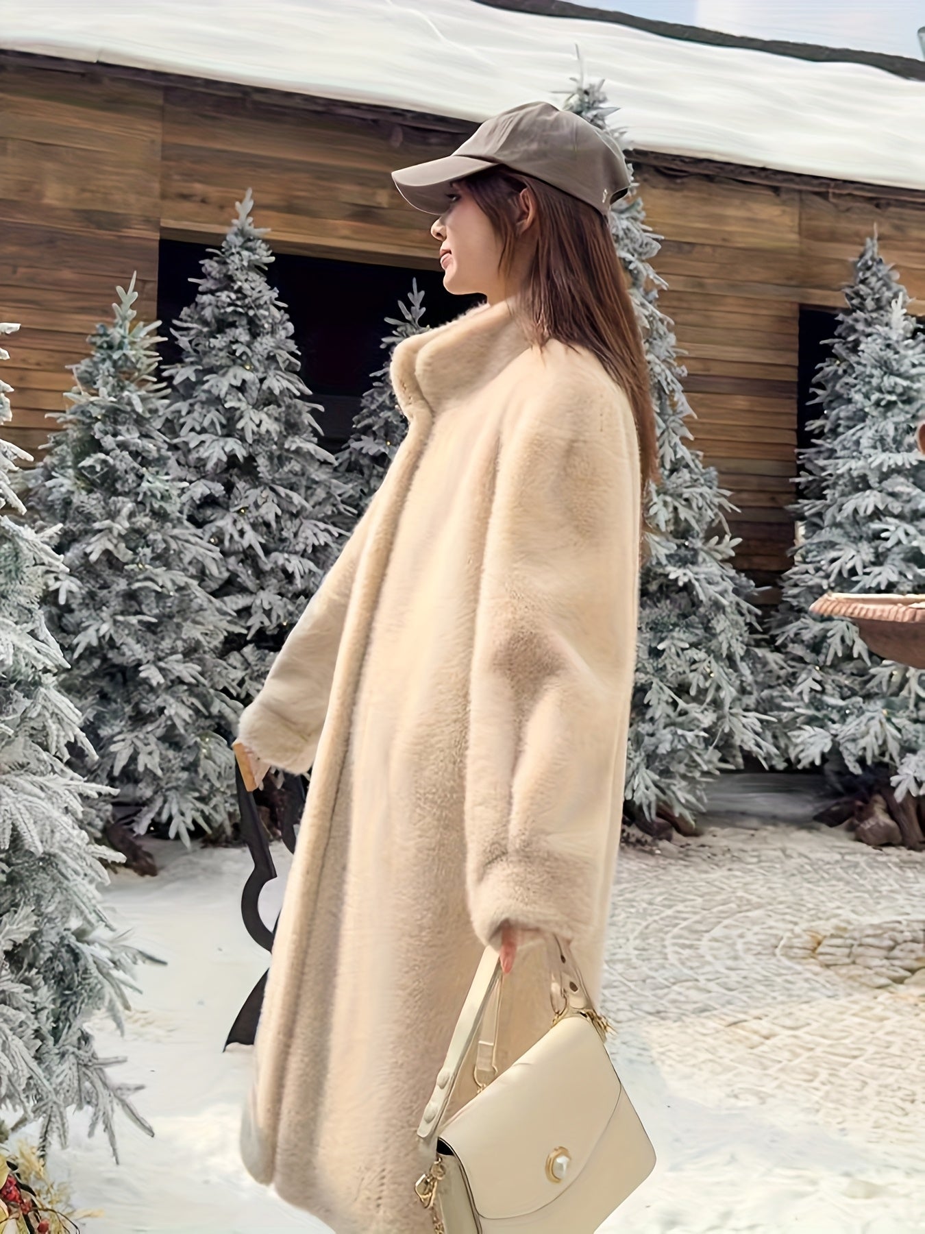 Casaco de Pelo Falso de Lã para Mulheres - Estilo Coreano, Comprimento Médio Imagem secundária do produto