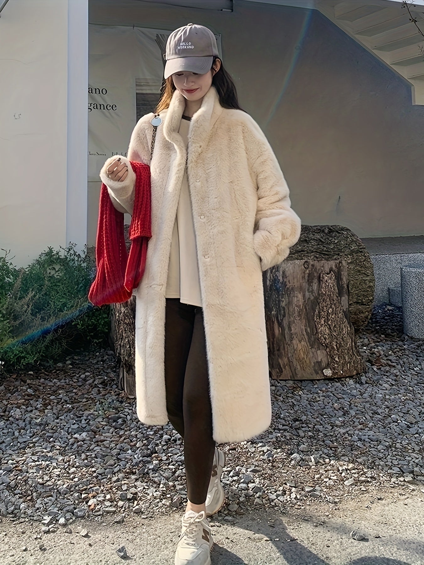 Casaco de Pelo Falso de Lã para Mulheres - Estilo Coreano, Comprimento Médio Imagem principal do produto