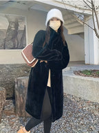 Casaco de Pelo Falso de Lã para Mulheres - Estilo Coreano, Comprimento Médio