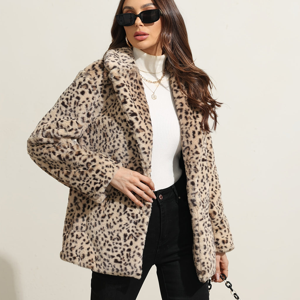 Casaco de Inverno Casual em Pelo Sintético com Lapela para Mulheres