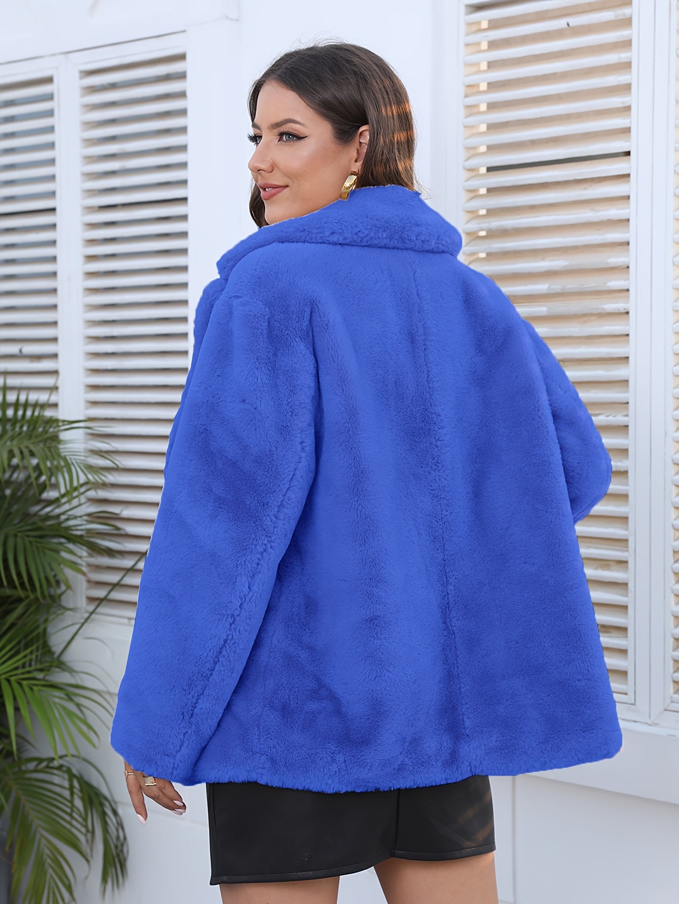 Casaco de Inverno Casual em Pelo Sintético com Lapela para Mulheres