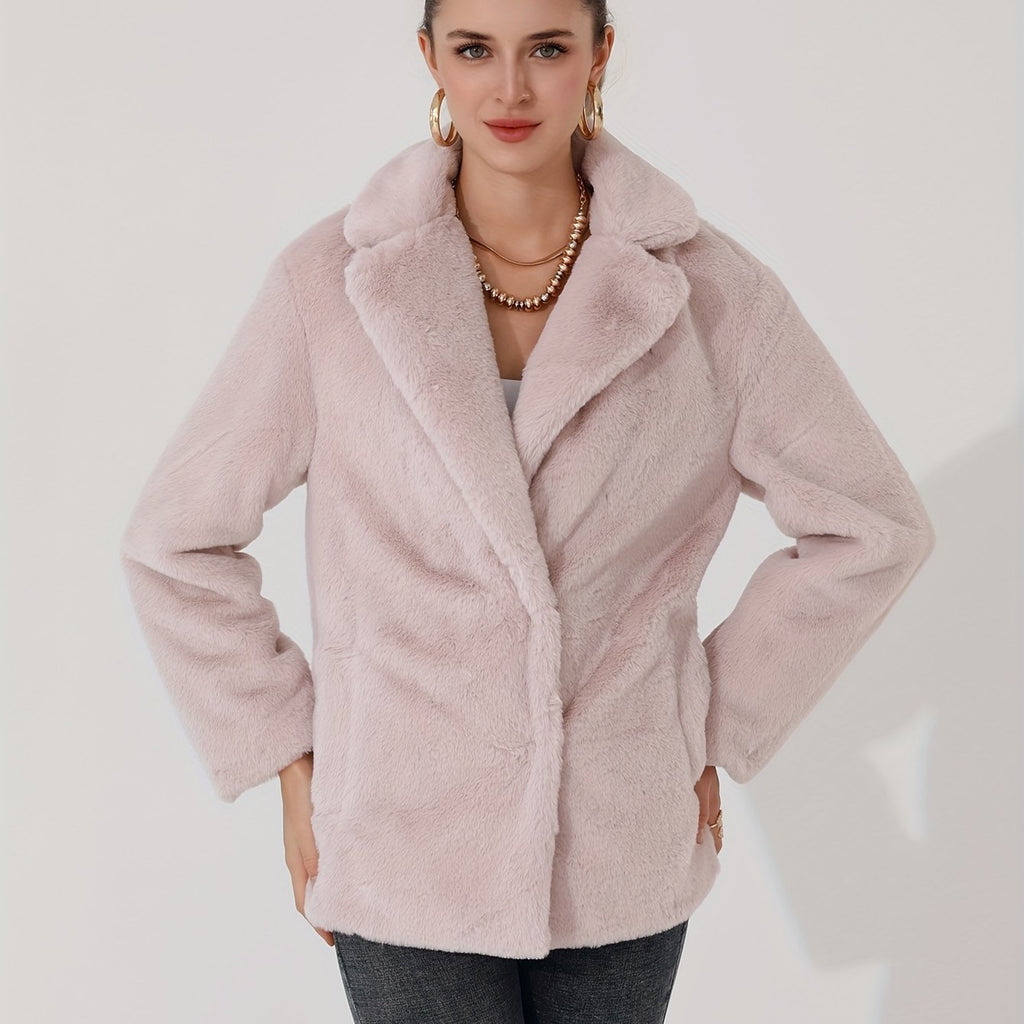 Casaco de Inverno Casual em Pelo Sintético com Lapela para Mulheres