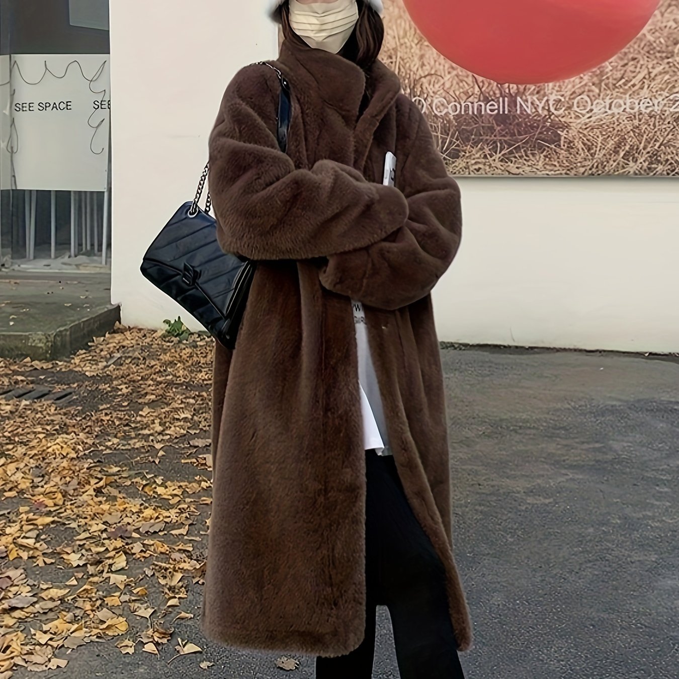 Casaco de Pelo Falso de Lã para Mulheres - Estilo Coreano, Comprimento Médio